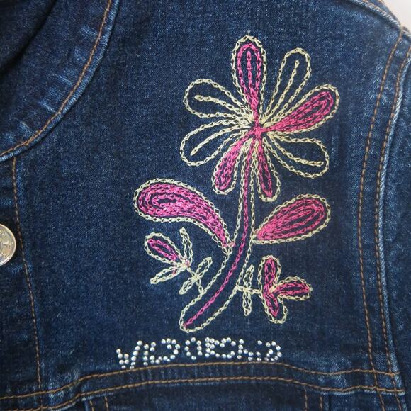 WILD ORCHID Embroidered Jean Jacket Size S** Women Denim  Trucker Y2K Blue Fall - Picture 3 of 12